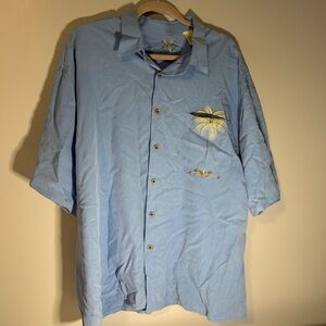 Bamboo Cay Sky Blue Palm Embroidered Shirt